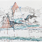 Lin Guocheng, River, Watercolour, Pen and Ink on Paper, 113x160cm, 2012